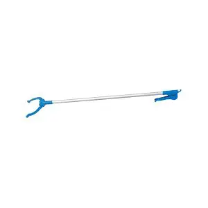 A blue plastic tool with a handle on a white background.