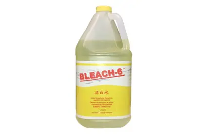 A gallon of bleach 8 liquid on a white background.