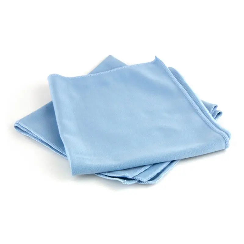 A pair of blue cloths on a white surface.