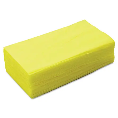 A stack of yellow paper towels on a white background.